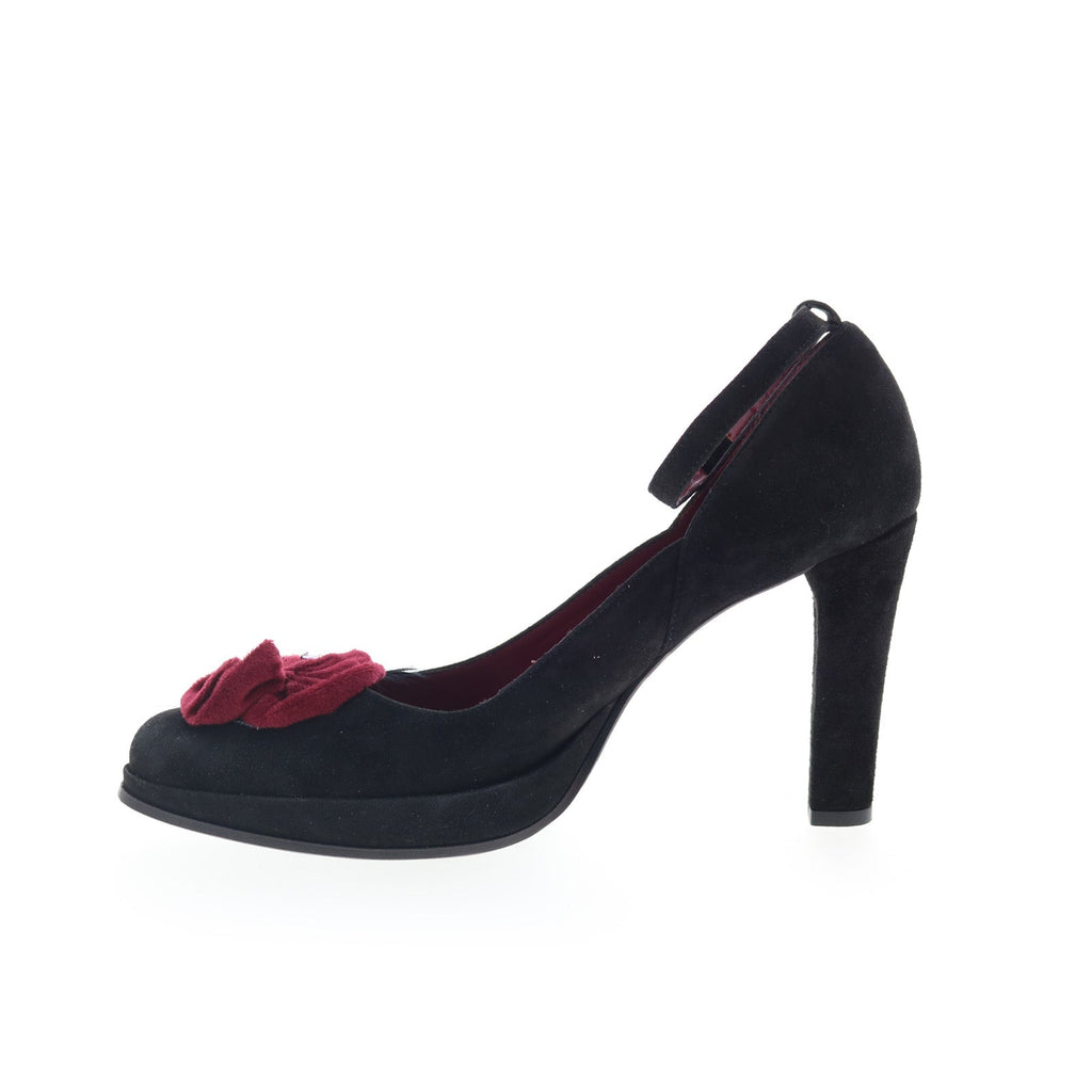 EXTE EXTRE1 Womens Black Suede Hook & Loop Pumps Heels Shoes - Ruze Shoes
