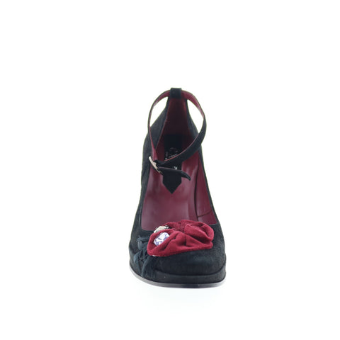 EXTE EXTRE2 Womens Black Suede Hook & Loop Pumps Heels Shoes