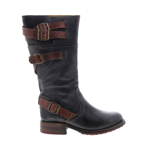 Bed Stu Dorset F315402 Womens Black Leather Hook & Loop Mid Calf Boots