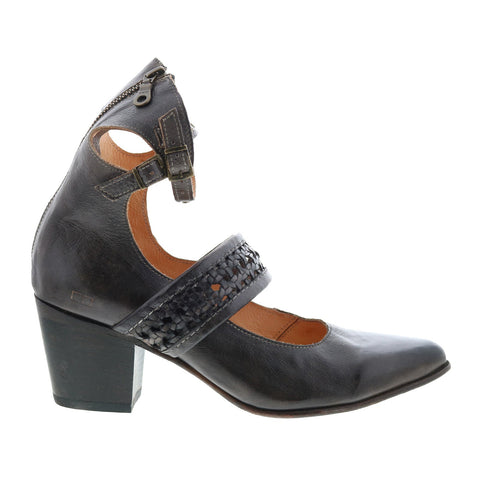 Bed Stu Baylor F327001 Womens Black Leather Hook & Loop Strap Heels Shoes