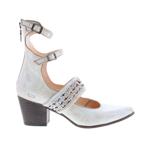 Bed Stu Baylor F327001 Womens White Leather Hook & Loop Strap Heels Shoes