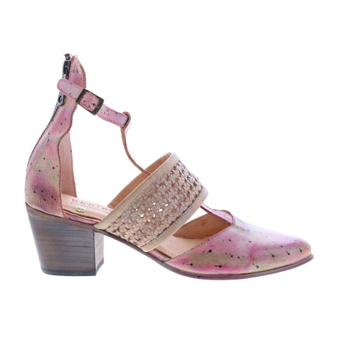Bed Stu Bethany F327002 Womens Pink Leather Hook & Loop Strap Heels Shoes