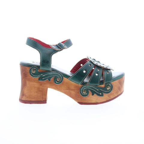 Bed Stu Sabine F328028 Womens Green Leather Hook & Loop Heeled Sandals Shoes