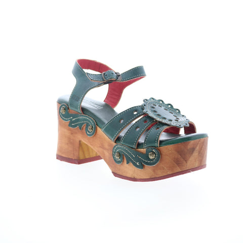 Bed Stu Sabine F328028 Womens Green Leather Hook & Loop Heeled Sandals Shoes