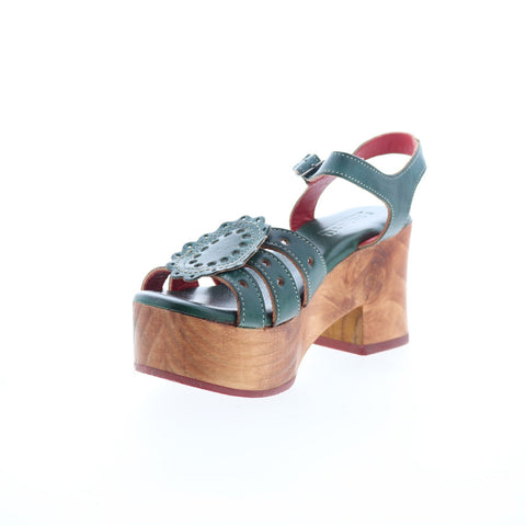 Bed Stu Sabine F328028 Womens Green Leather Hook & Loop Heeled Sandals Shoes