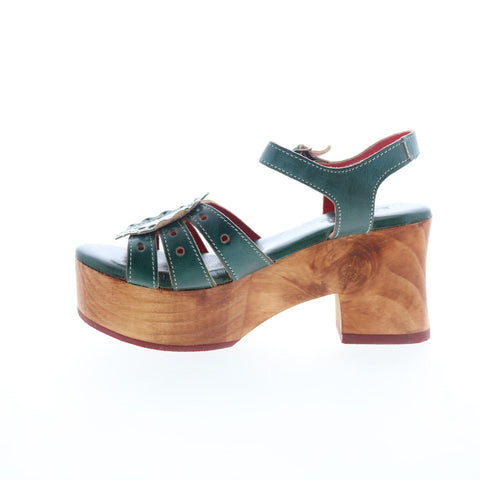 Bed Stu Sabine F328028 Womens Green Leather Hook & Loop Heeled Sandals Shoes