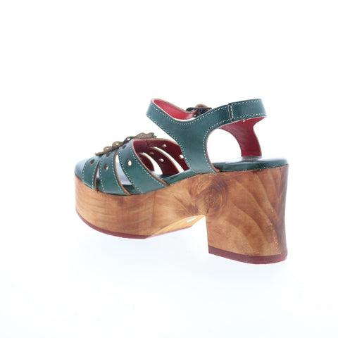 Bed Stu Sabine F328028 Womens Green Leather Hook & Loop Heeled Sandals Shoes