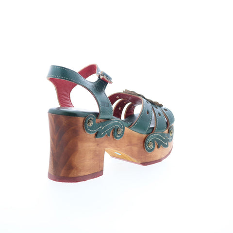 Bed Stu Sabine F328028 Womens Green Leather Hook & Loop Heeled Sandals Shoes
