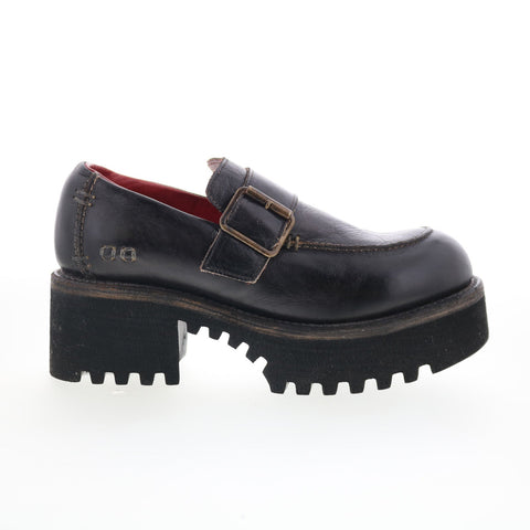 Bed Stu Kavi F346047 Womens Black Leather Hook & Loop Loafer Flats Shoes