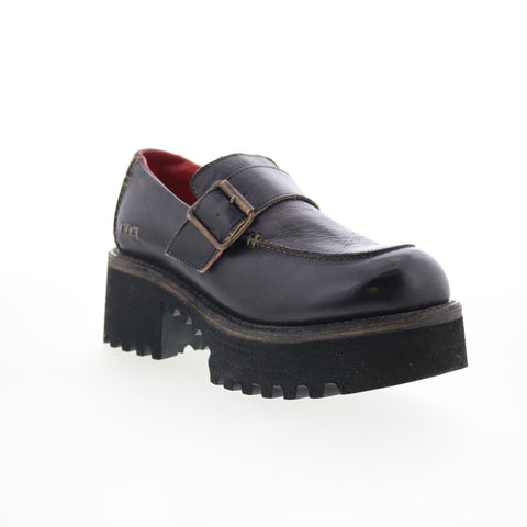 Bed Stu Kavi F346047 Womens Black Leather Hook & Loop Loafer Flats Shoes
