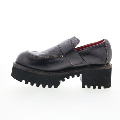 Bed Stu Kavi F346047 Womens Black Leather Hook & Loop Loafer Flats Shoes