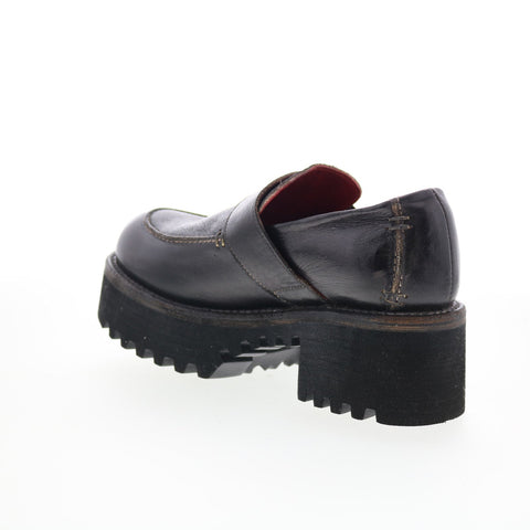 Bed Stu Kavi F346047 Womens Black Leather Hook & Loop Loafer Flats Shoes