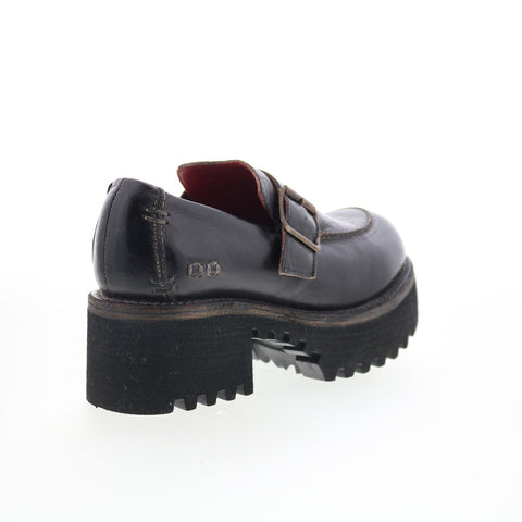 Bed Stu Kavi F346047 Womens Black Leather Hook & Loop Loafer Flats Shoes