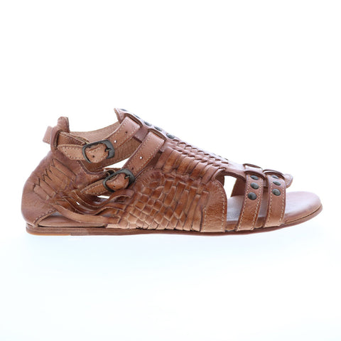 Bed Stu Claire F373004 Womens Brown Leather Hook & Loop Strap Sandals Shoes