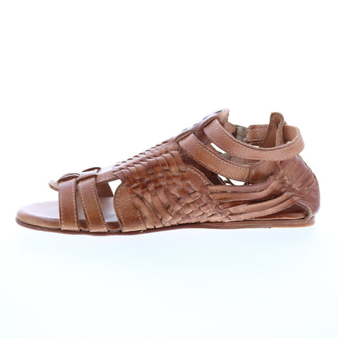 Bed Stu Claire F373004 Womens Brown Leather Hook & Loop Strap Sandals Shoes