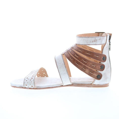 Bed Stu Artemis F373025 Womens White Leather Zipper Strap Sandals Shoes