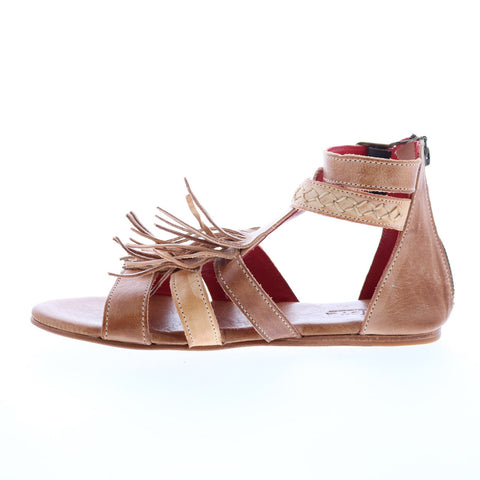 Bed Stu Alena F373036 Womens Brown Leather Zipper Strap Sandals Shoes