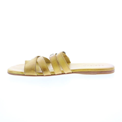 Bed Stu Hilda F373048 Womens Yellow Leather Hook & Loop Slides Sandals Shoes