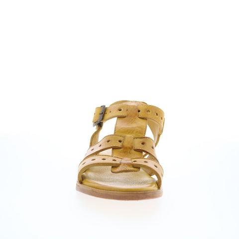 Bed Stu Sue F373163 Womens Yellow Leather Hook & Look Strap Sandals Shoes