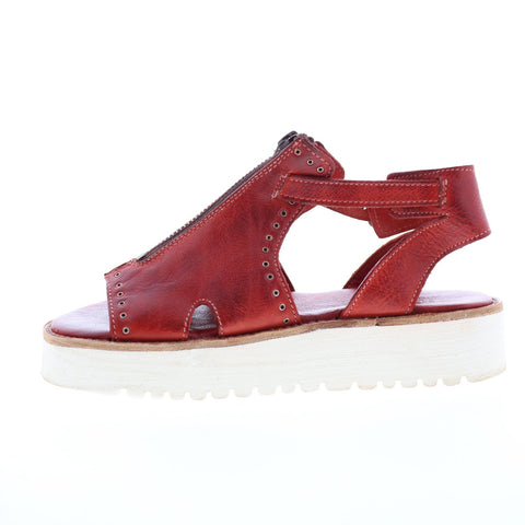 Bed Stu Clancy F373165 Womens Red Leather Zipper Platforms Sandals Shoes