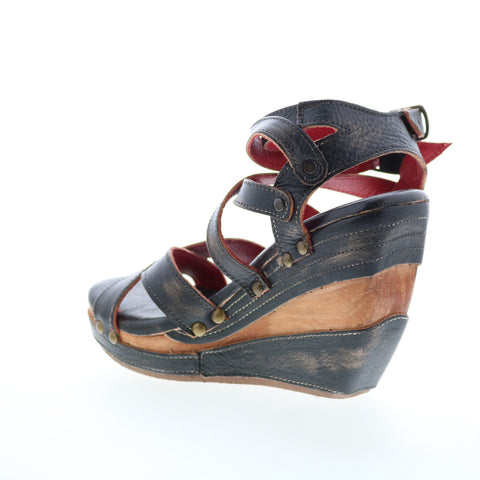 Bed Stu Juliana F374002 Womens Black Leather Slip On Wedges Sandals Shoes
