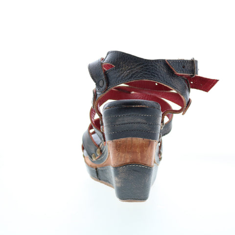 Bed Stu Juliana F374002 Womens Black Leather Slip On Wedges Sandals Shoes