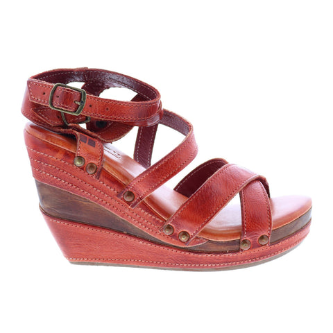 Bed Stu Juliana F374002 Womens Orange Leather Heeled Sandals Shoes