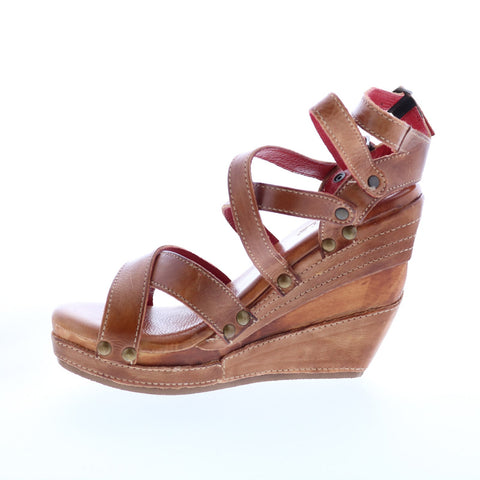 Bed Stu Juliana F374002 Womens Brown Leather Slip On Wedges Sandals Shoes