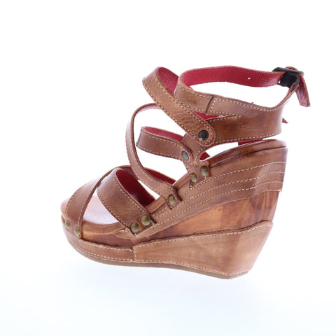 Bed Stu Juliana F374002 Womens Brown Leather Slip On Wedges Sandals Shoes