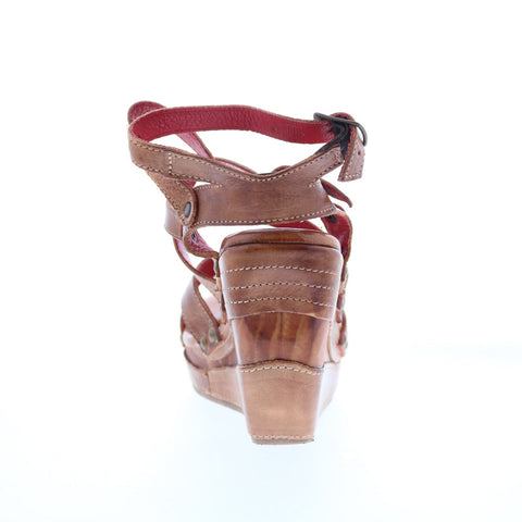Bed Stu Juliana F374002 Womens Brown Leather Slip On Wedges Sandals Shoes