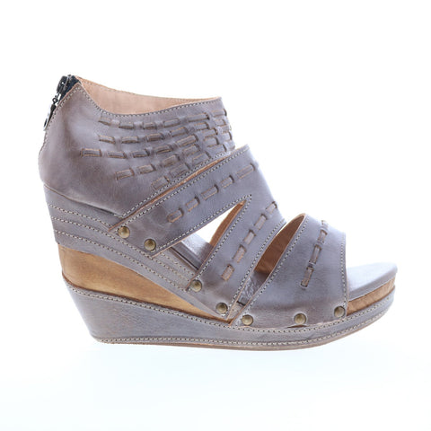 Bed Stu Jacey F374013 Womens Gray Leather Zipper Wedges Sandals Shoes
