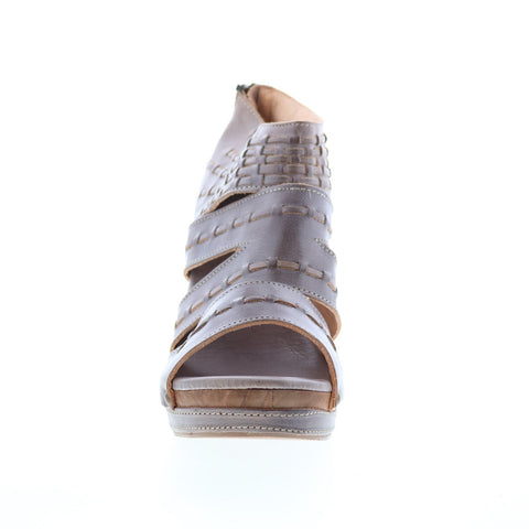 Bed Stu Jacey F374013 Womens Gray Leather Zipper Wedges Sandals Shoes