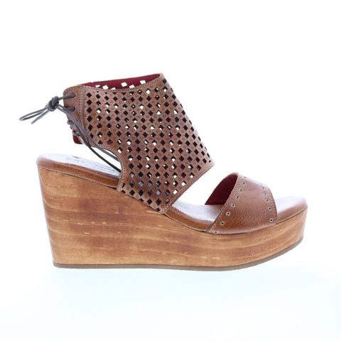 Bed Stu Enid F376011 Womens Brown Leather Slip On Wedges Sandals Shoes