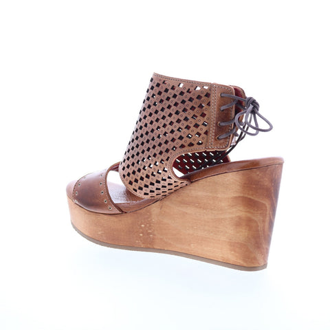 Bed Stu Enid F376011 Womens Brown Leather Slip On Wedges Sandals Shoes