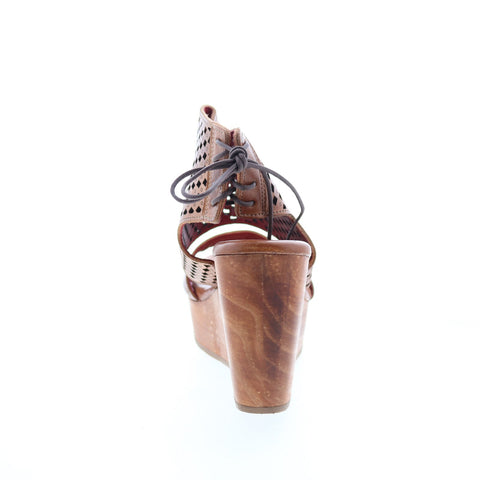 Bed Stu Enid F376011 Womens Brown Leather Slip On Wedges Sandals Shoes