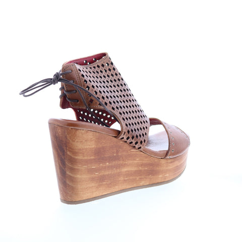 Bed Stu Enid F376011 Womens Brown Leather Slip On Wedges Sandals Shoes