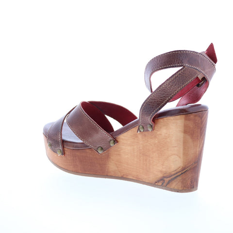 Bed Stu Grettell F376013 Womens Brown Leather Slip On Wedges Sandals Shoes