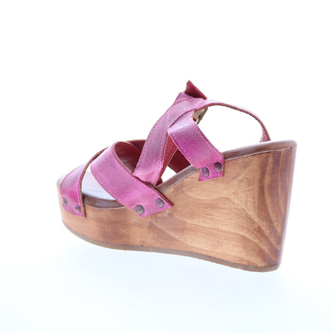Bed Stu Grettell F376013 Womens Pink Leather Slip On Wedges Sandals Shoes