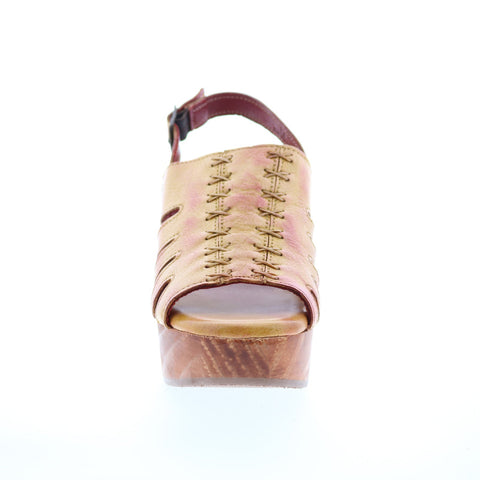 Bed Stu Fontella F377003 Womens Yellow Leather Hook & Loop Strap Heels Shoes