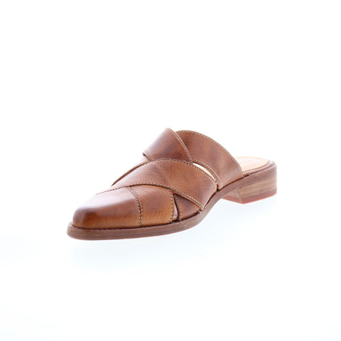 Bed Stu Alba F377006 Womens Brown Leather Slip On Heeled Sandals Shoes