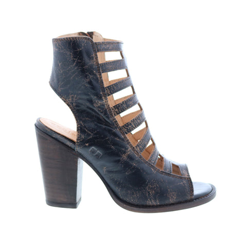Bed Stu Occam F386005 Womens Black Leather Zipper Strap Heels Shoes