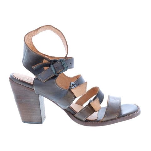 Bed Stu Isha F386011 Womens Gray Leather Hook & Loop Strap Heels Shoes