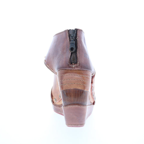 Bed Stu Jessie F386015 Womens Brown Leather Zipper Wedges Heels Shoes