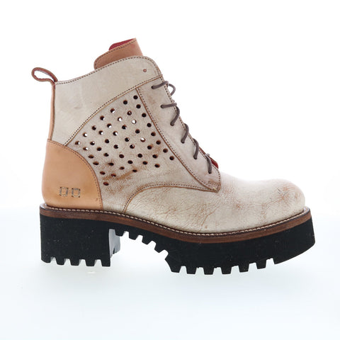 Bed Stu Tanzania F393086 Womens Beige Leather Lace Up Casual Dress Boots