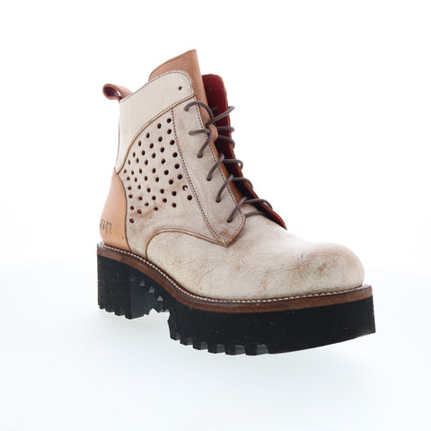 Bed Stu Tanzania F393086 Womens Beige Leather Lace Up Casual Dress Boots