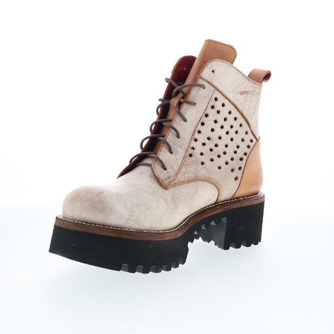 Bed Stu Tanzania F393086 Womens Beige Leather Lace Up Casual Dress Boots