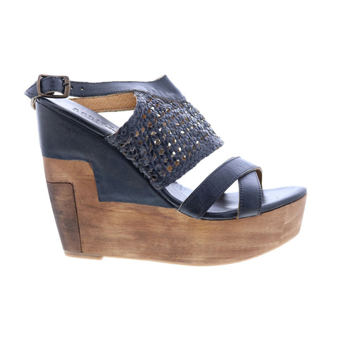 Bed Stu Petra F394003 Womens Black Leather Hook & Loop Wedges Sandals Shoes