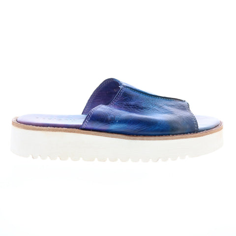 Bed Stu Fairlee II F395005 Womens Blue Leather Slip On Slides Sandals Shoes