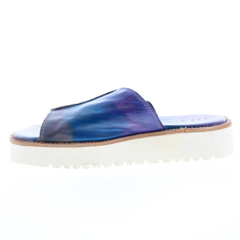 Bed Stu Fairlee II F395005 Womens Blue Leather Slip On Slides Sandals Shoes