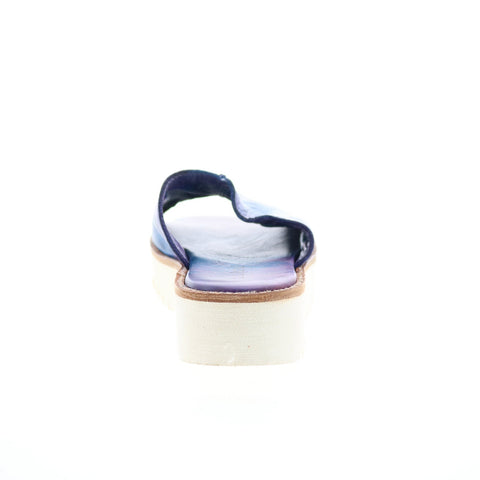 Bed Stu Fairlee II F395005 Womens Blue Leather Slip On Slides Sandals Shoes